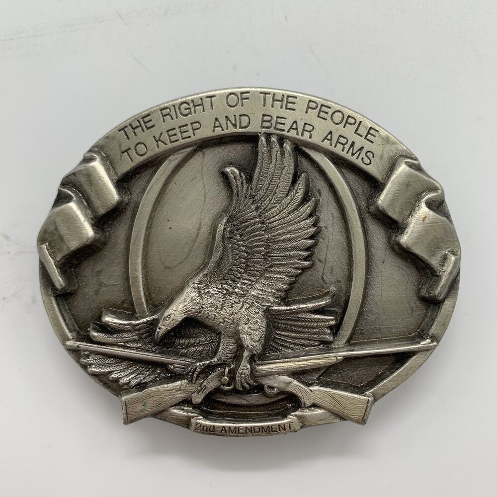 The Right to Keep and Bear Arms Belt Bergamot Buckle Guns Eagle 1984 Pewter EUC